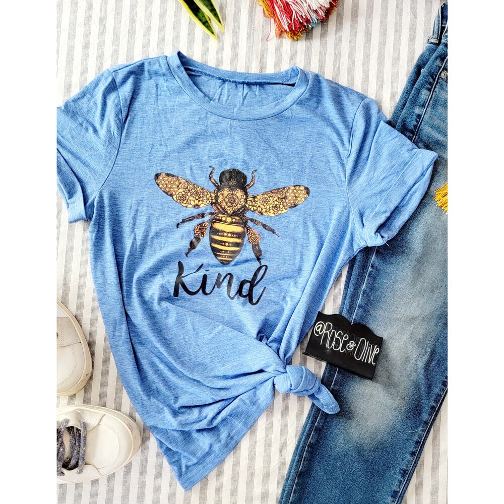 Blue Crew Neck Bee Kind T Shirt